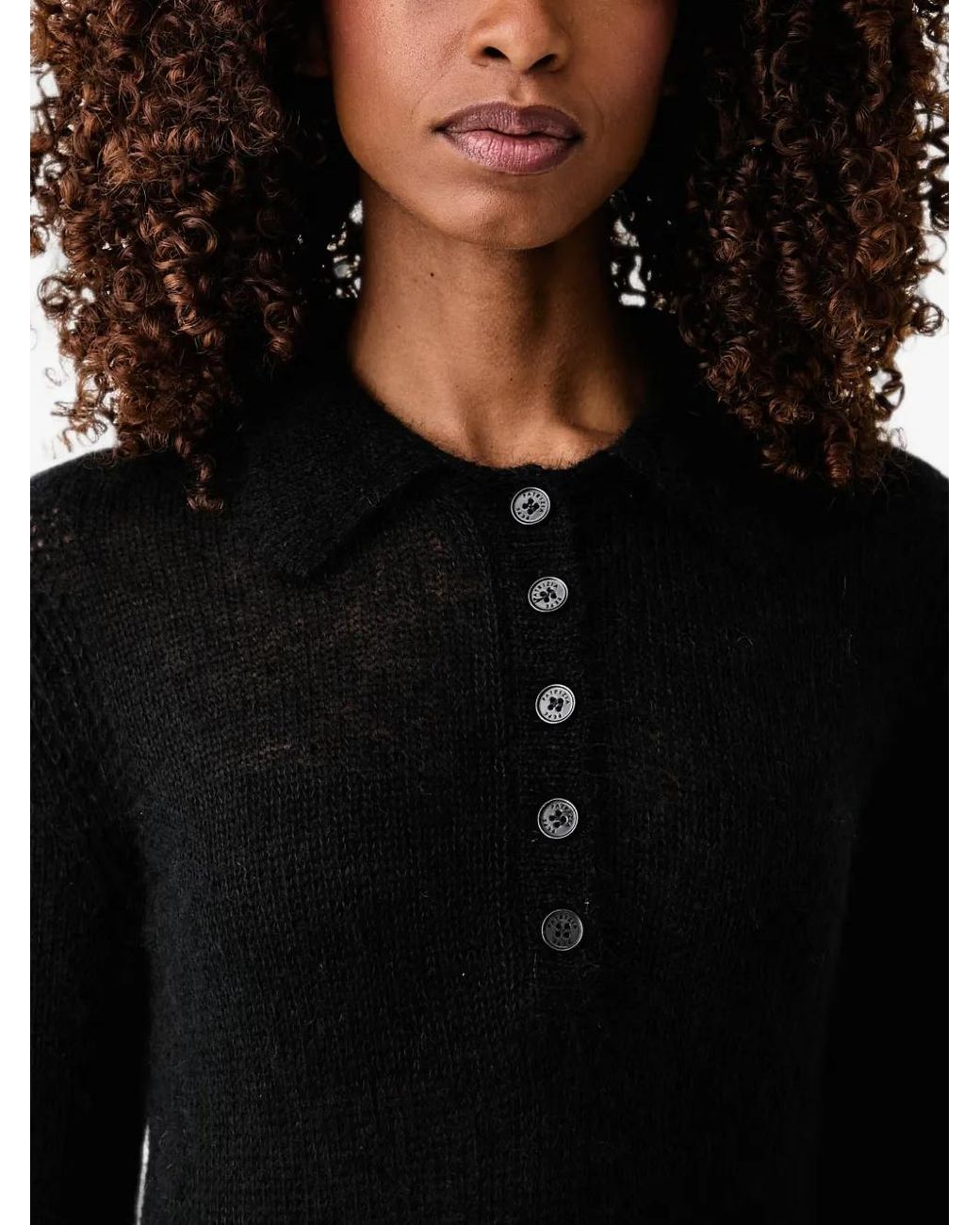 Patrizia Pepe Black Button-Down Polo-Collar Polo Top