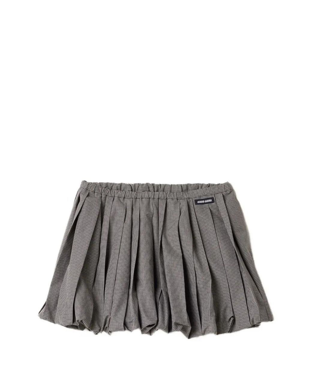 Miu Miu Gray Pleated Gingham Check Skirt