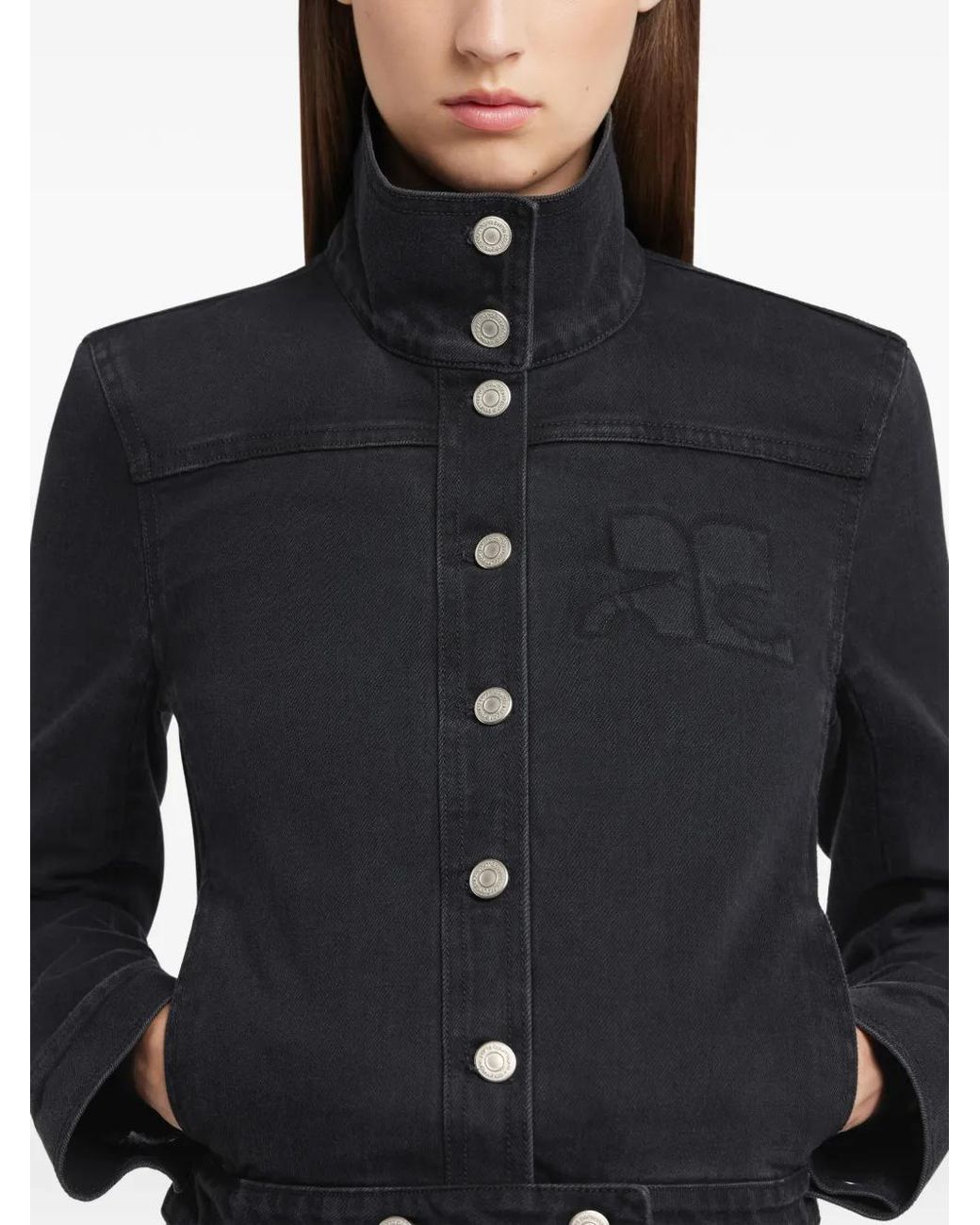 Courreges Black Cropped Jacket With High Collar And Metallic Buttons