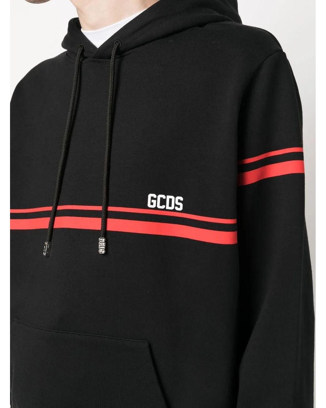 Gcds Black Cotton Sweatshirt With Striped Detail for men