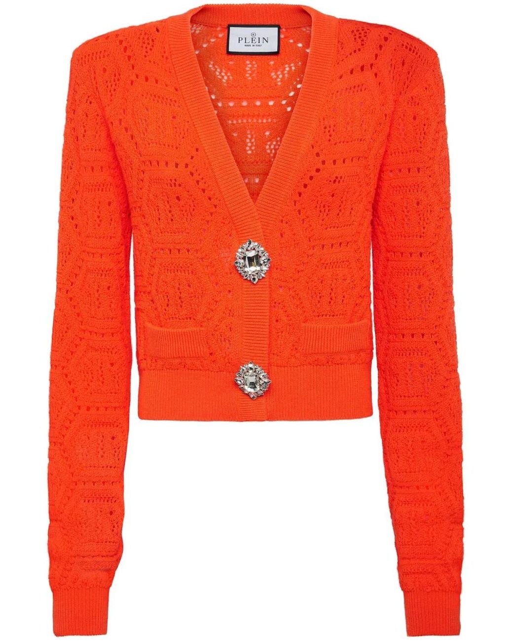Philipp Plein Red Cardigan À Motif Intarsia