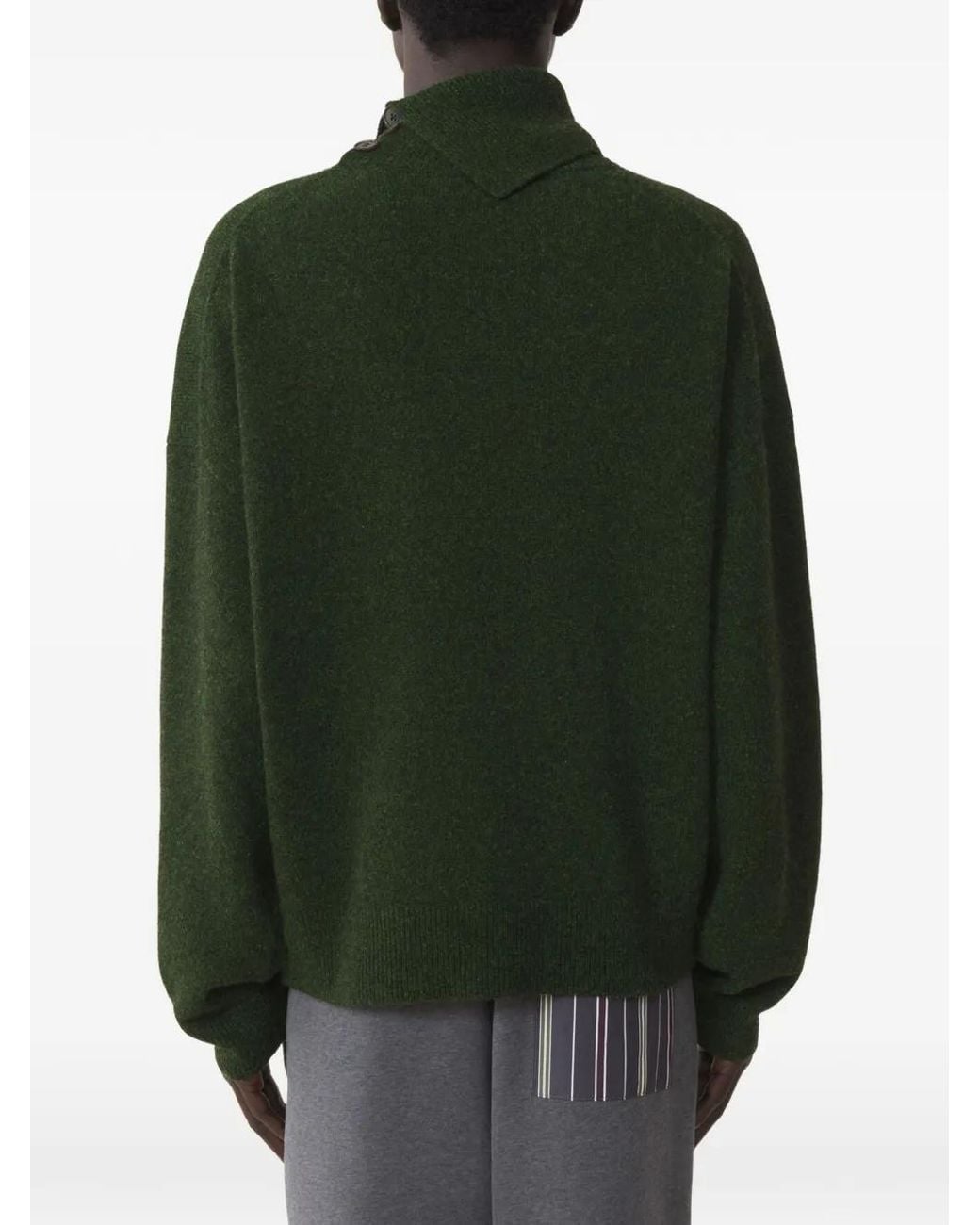 Lanvin Green Button-Neck Cashmere Sweater for men