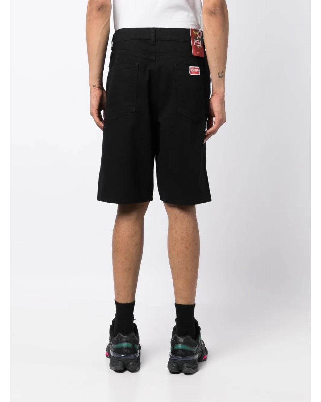 KENZO Black Logo-Patch Bermuda Shorts for men