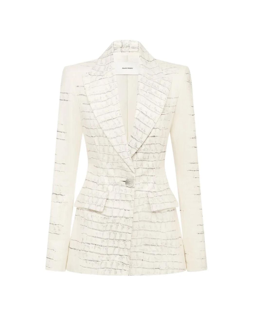 Alex Perry White Croc-Embossed Single-Breasted Blazer