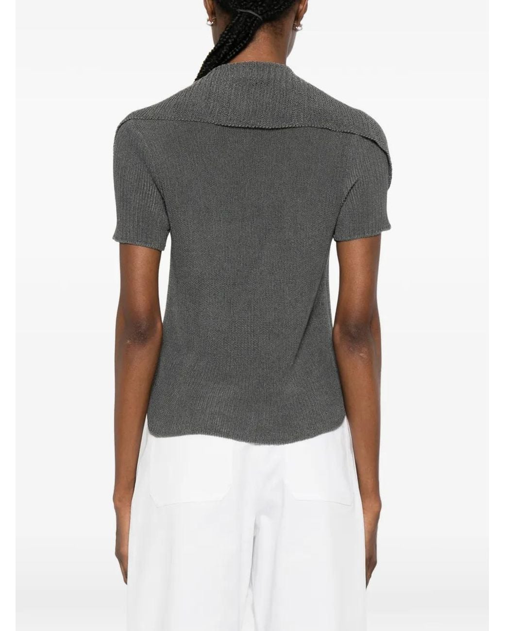 Giorgio Armani Gray Ribbed-Knit Short-Sleeve Top
