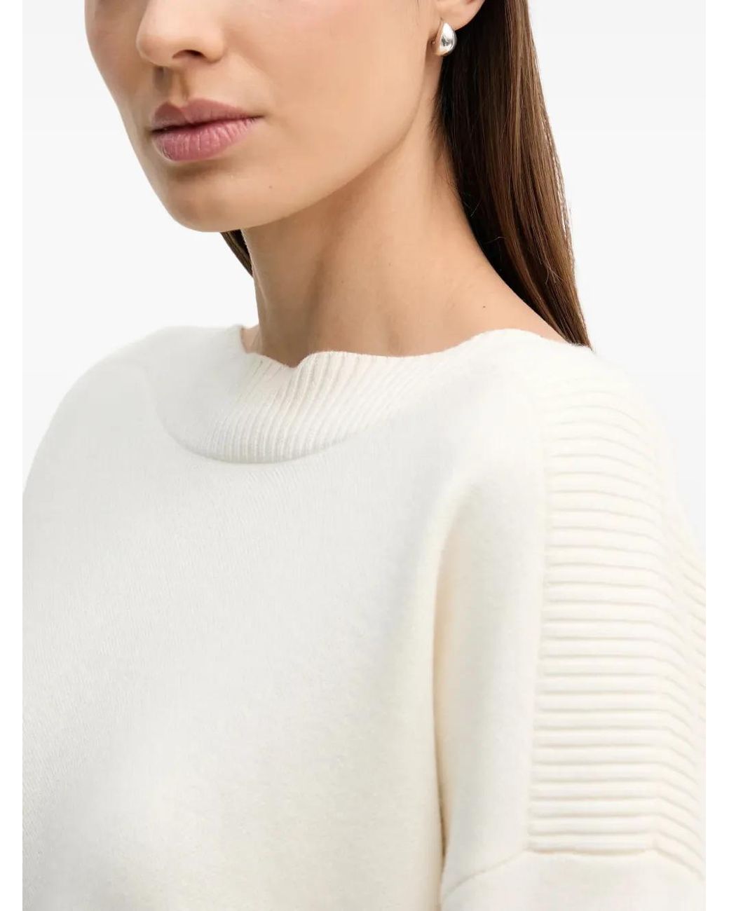 Benetton White Jacquard Ribbed Knit Jumper