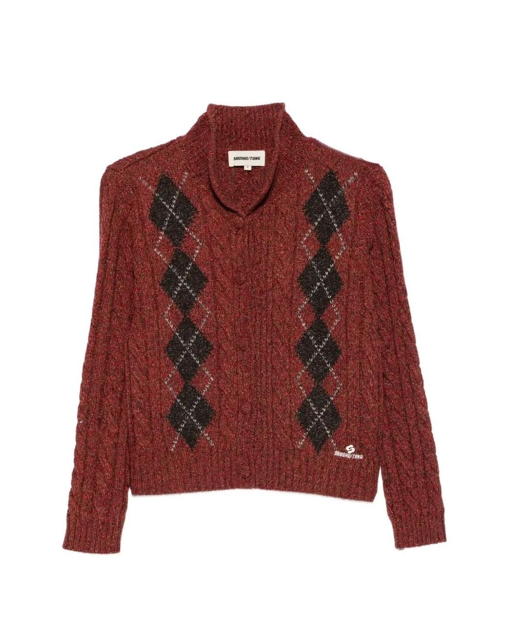 ShuShu/Tong Red Argyle Cable-Knit Sweater