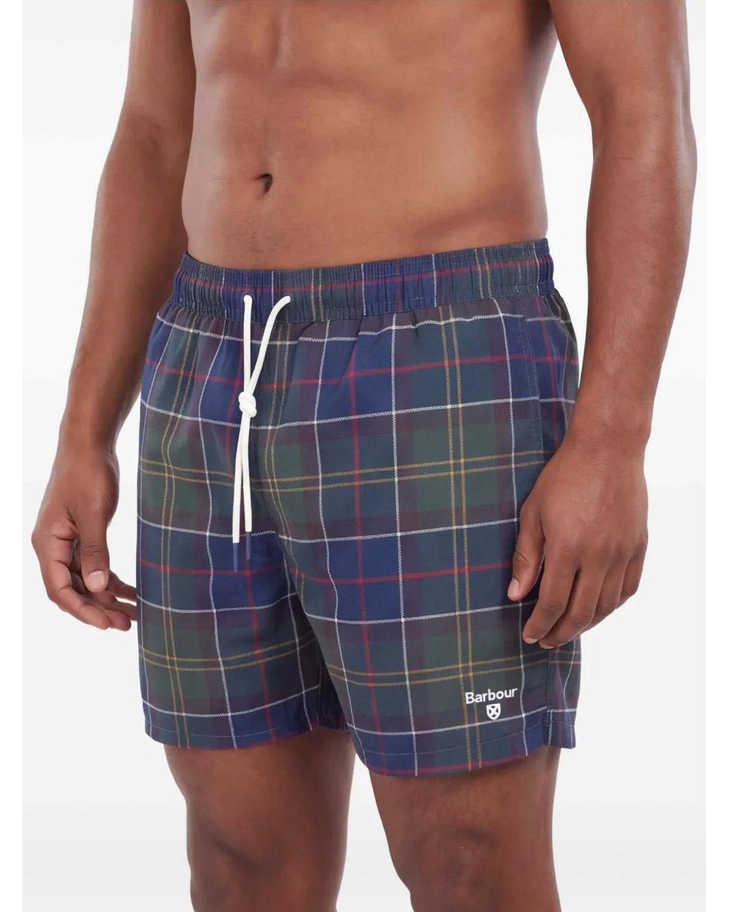 Barbour Blue Staple Tartan Swim Shorts for men