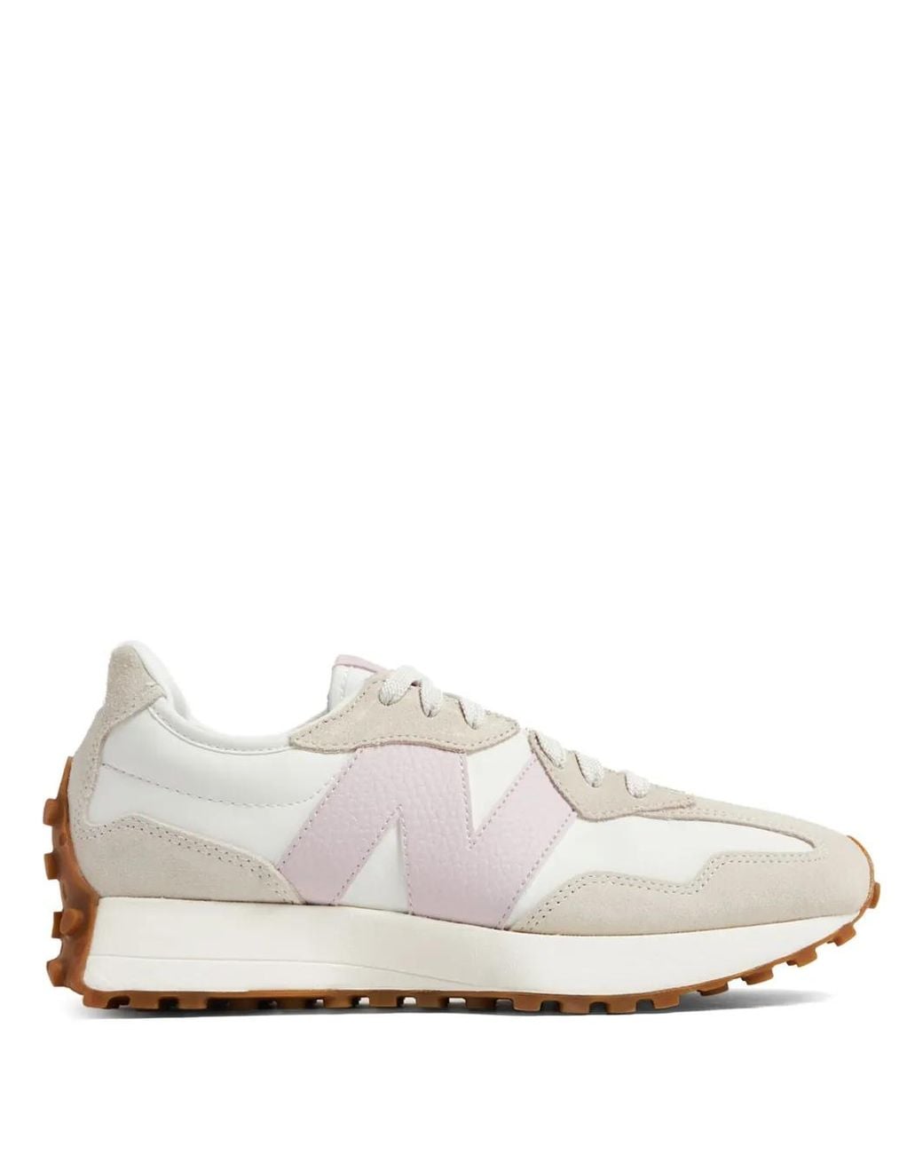 New Balance White 327 Low-Top Leather Sneakers