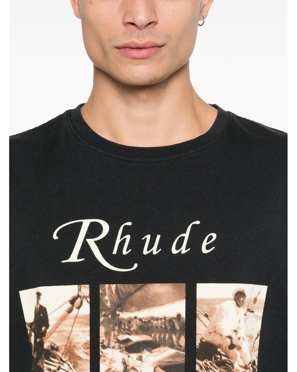 Rhude Black Graphic-Print T-Shirt for men