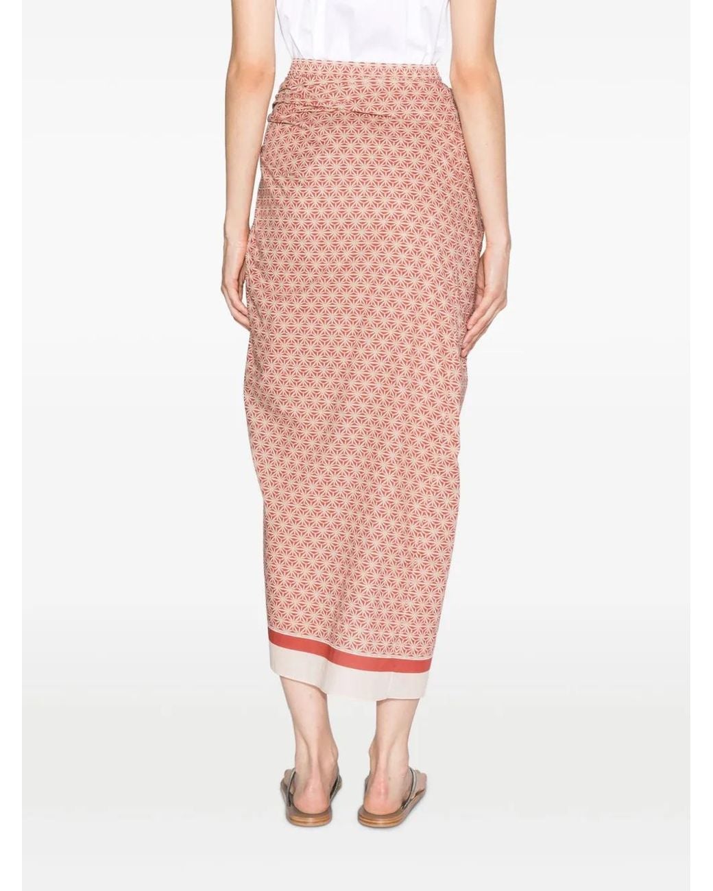 Brunello Cucinelli Pink Geometric-Pattern Wrap Skirt
