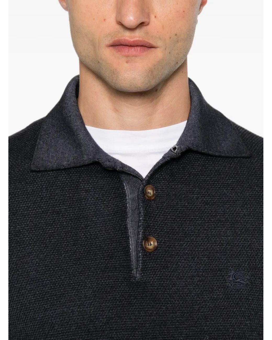 Etro Blue Long-Sleeve Polo Shirt for men