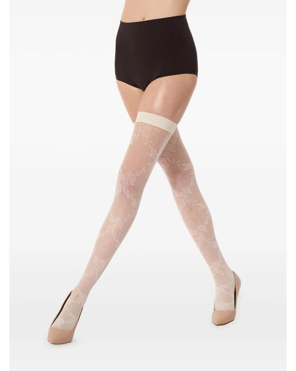 Wolford White Floral-Lace Stay-Up Stockings