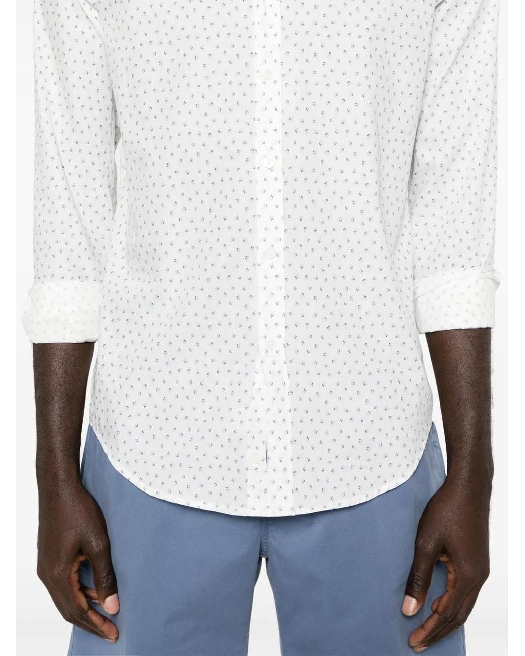 Canali White Leaf-Print Cotton Shirt for men