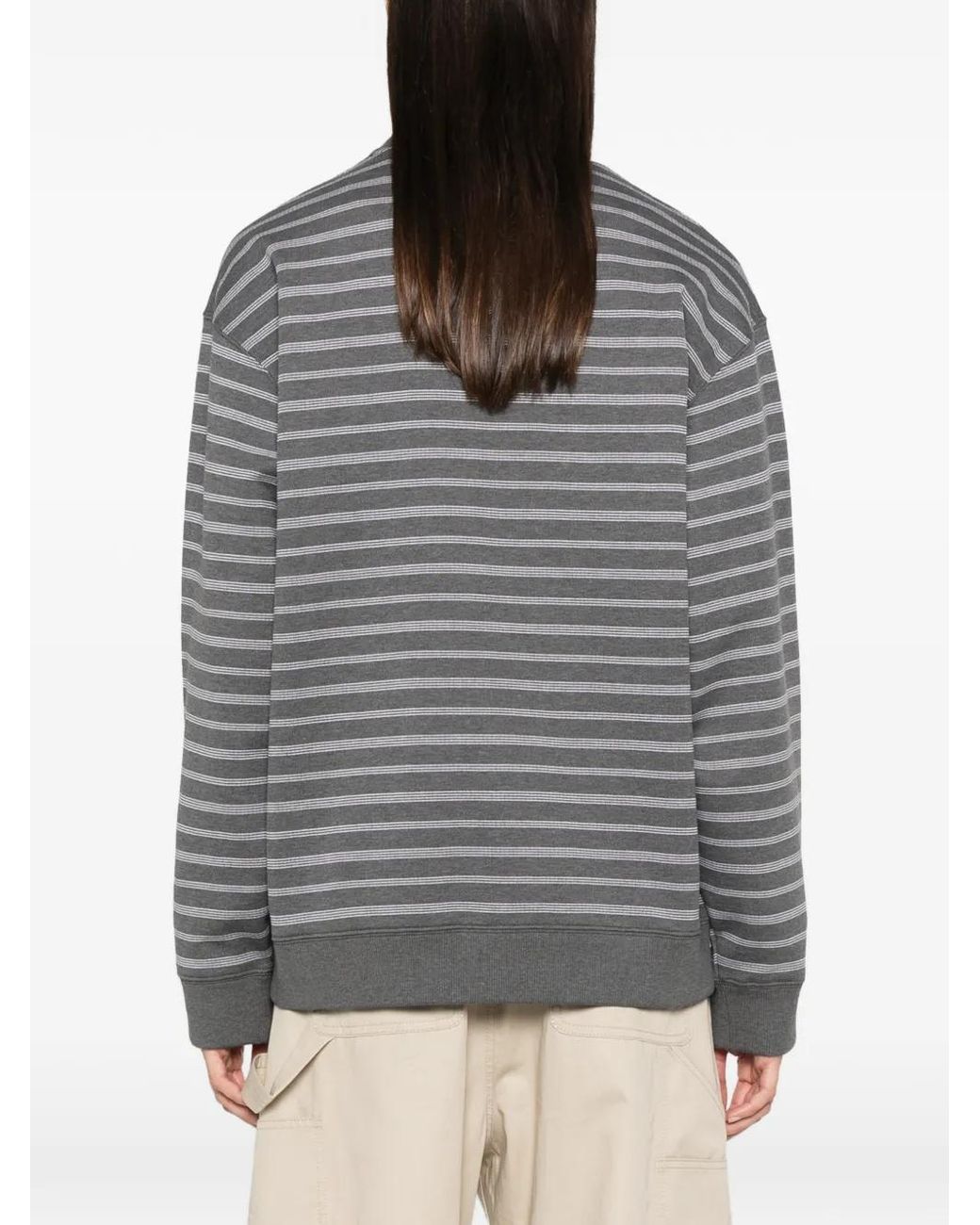 Miu Miu Gray Horizontal-Stripe Polo-Collar Sweater