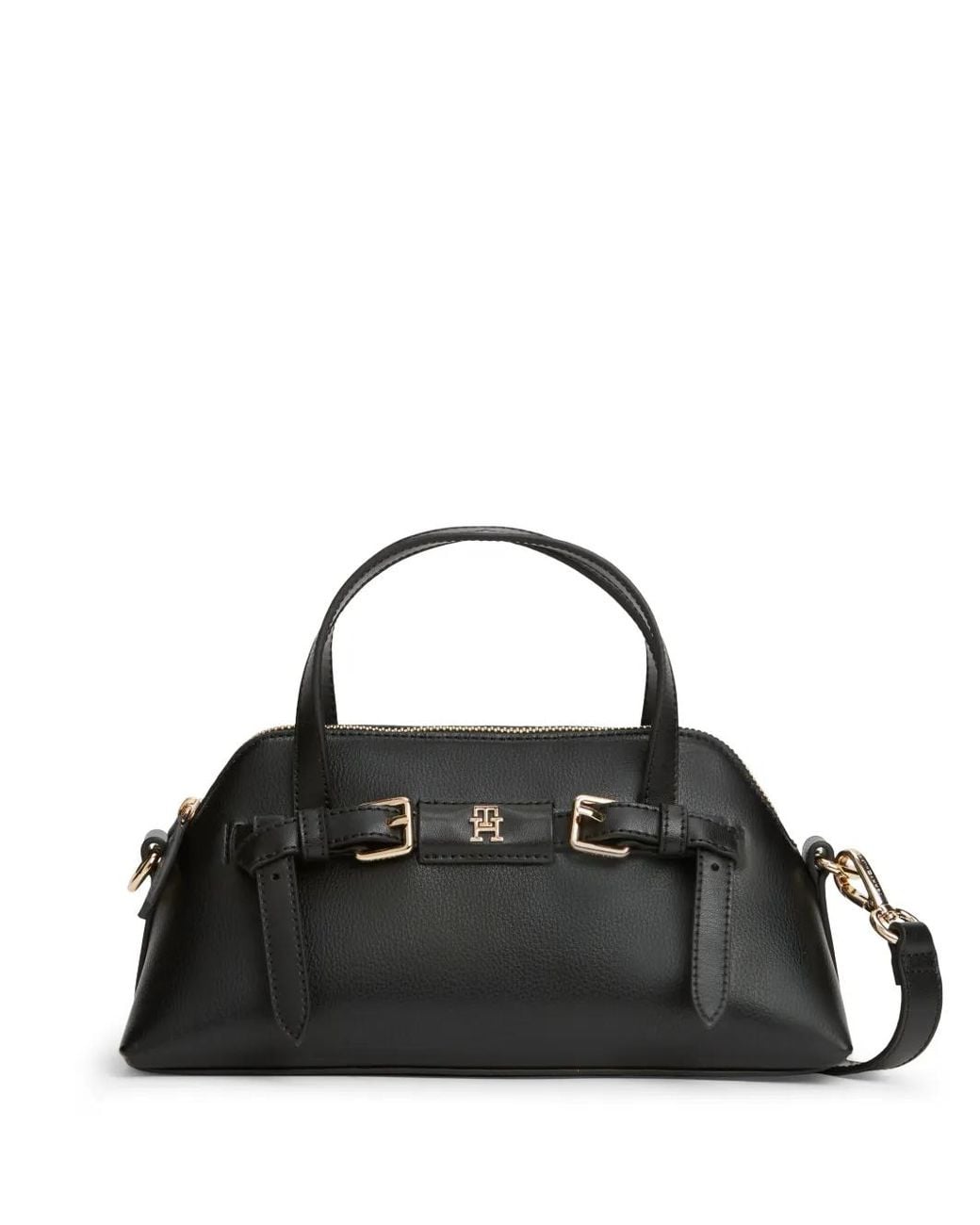 Tommy Hilfiger Black Buckled Logo-Plaque Tote Bag