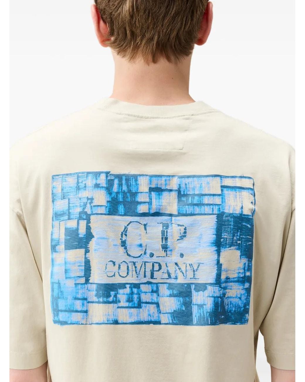 C P Company White Logo-Print Cotton T-Shirt for men