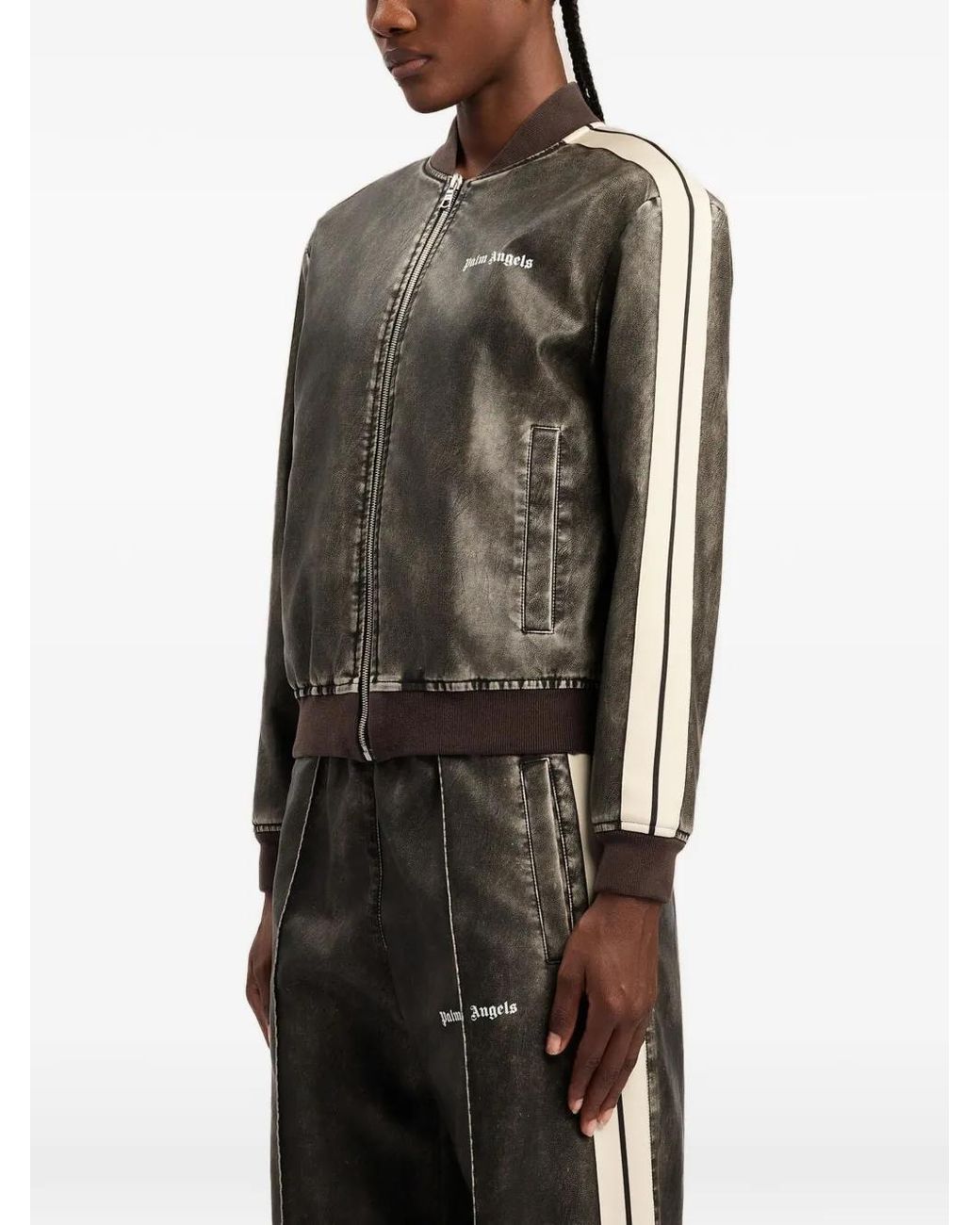 Palm Angels Green Classic Logo Stripe Bomber Jacket