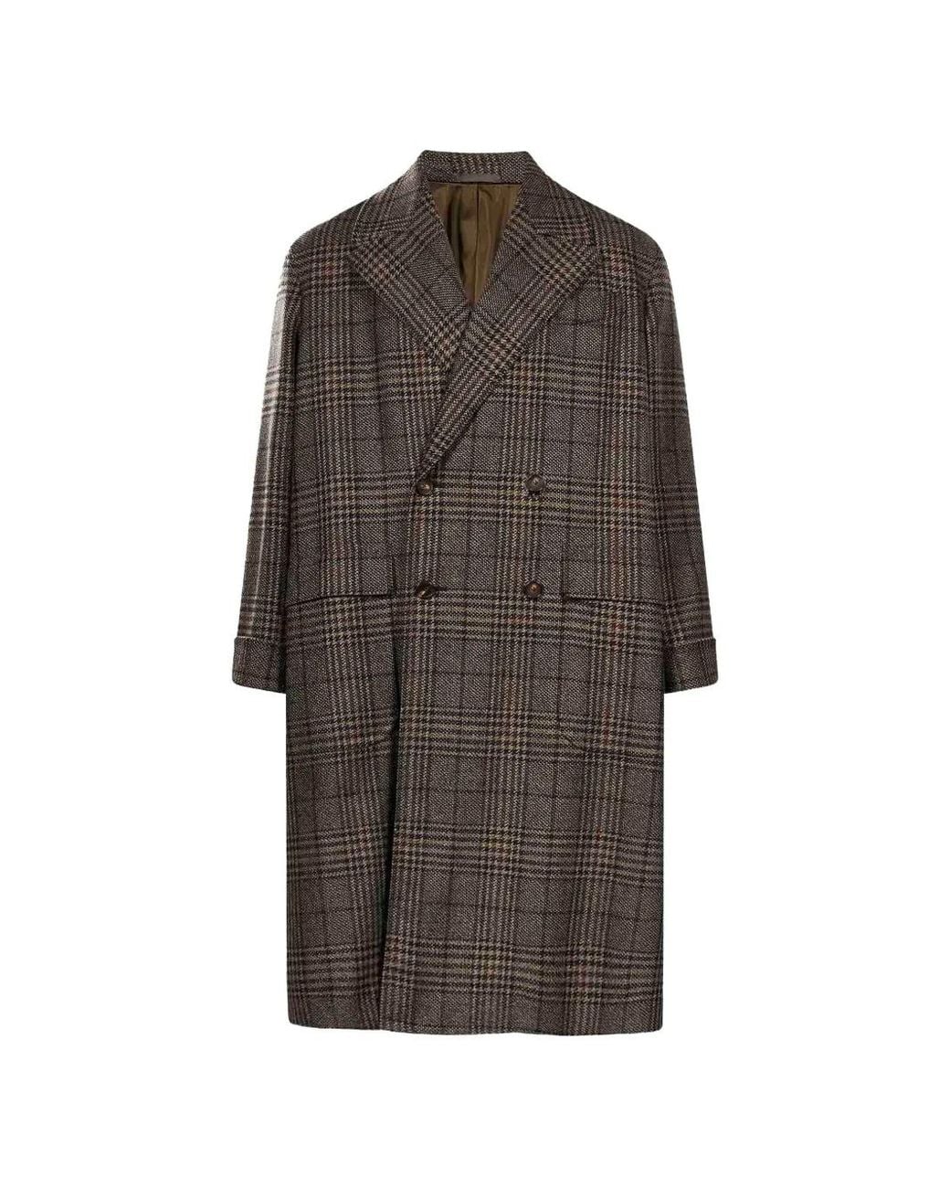 Caruso Brown Manteau Croisé Rigoletto À Carreaux for men