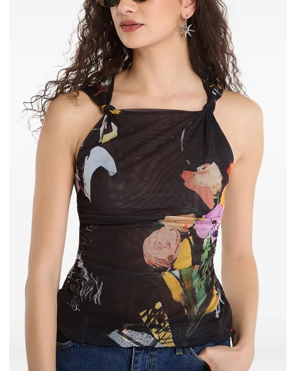 Desigual Blue Haut En Résille À Fleurs