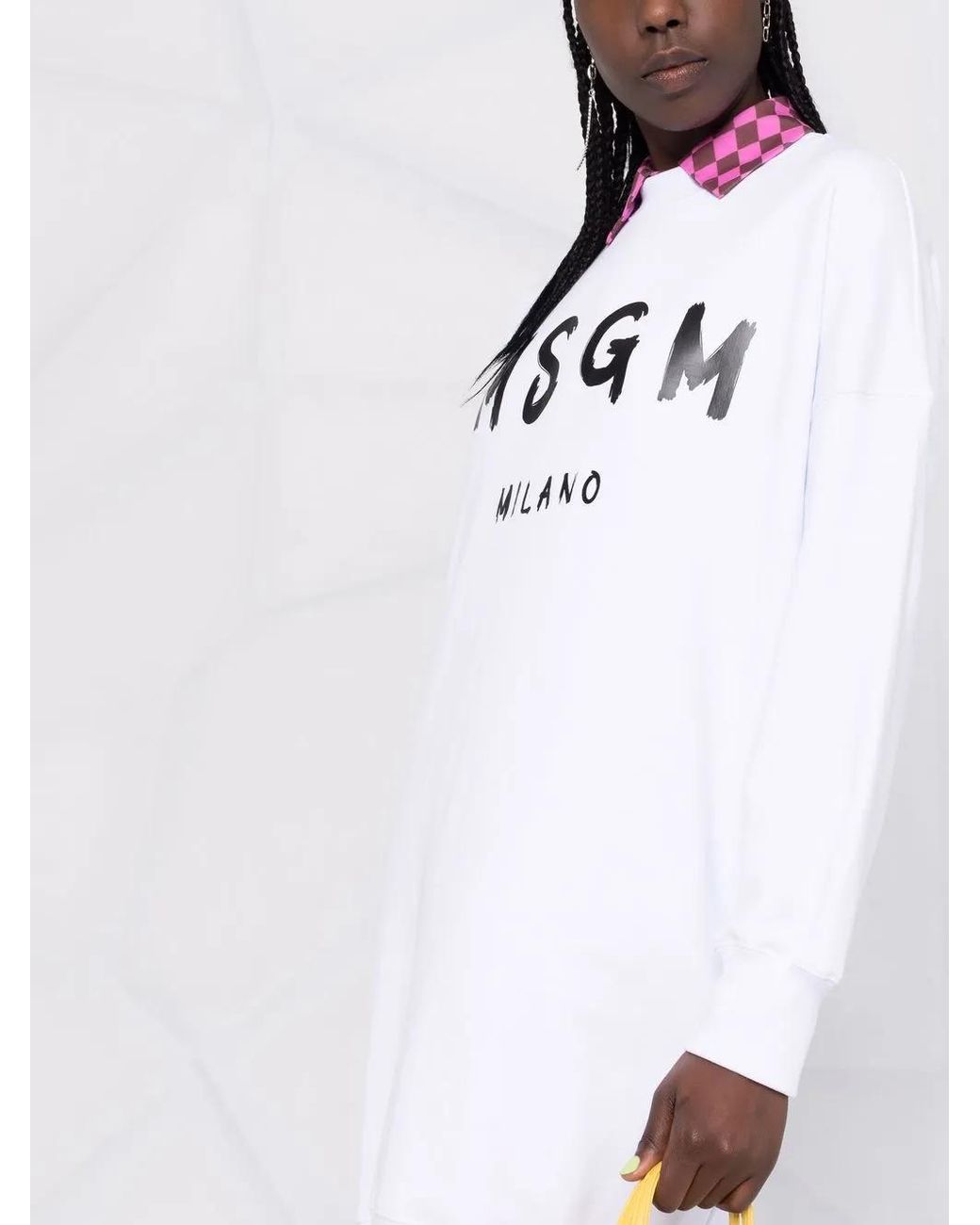 MSGM White Logo-Print Cotton Jumper Dress