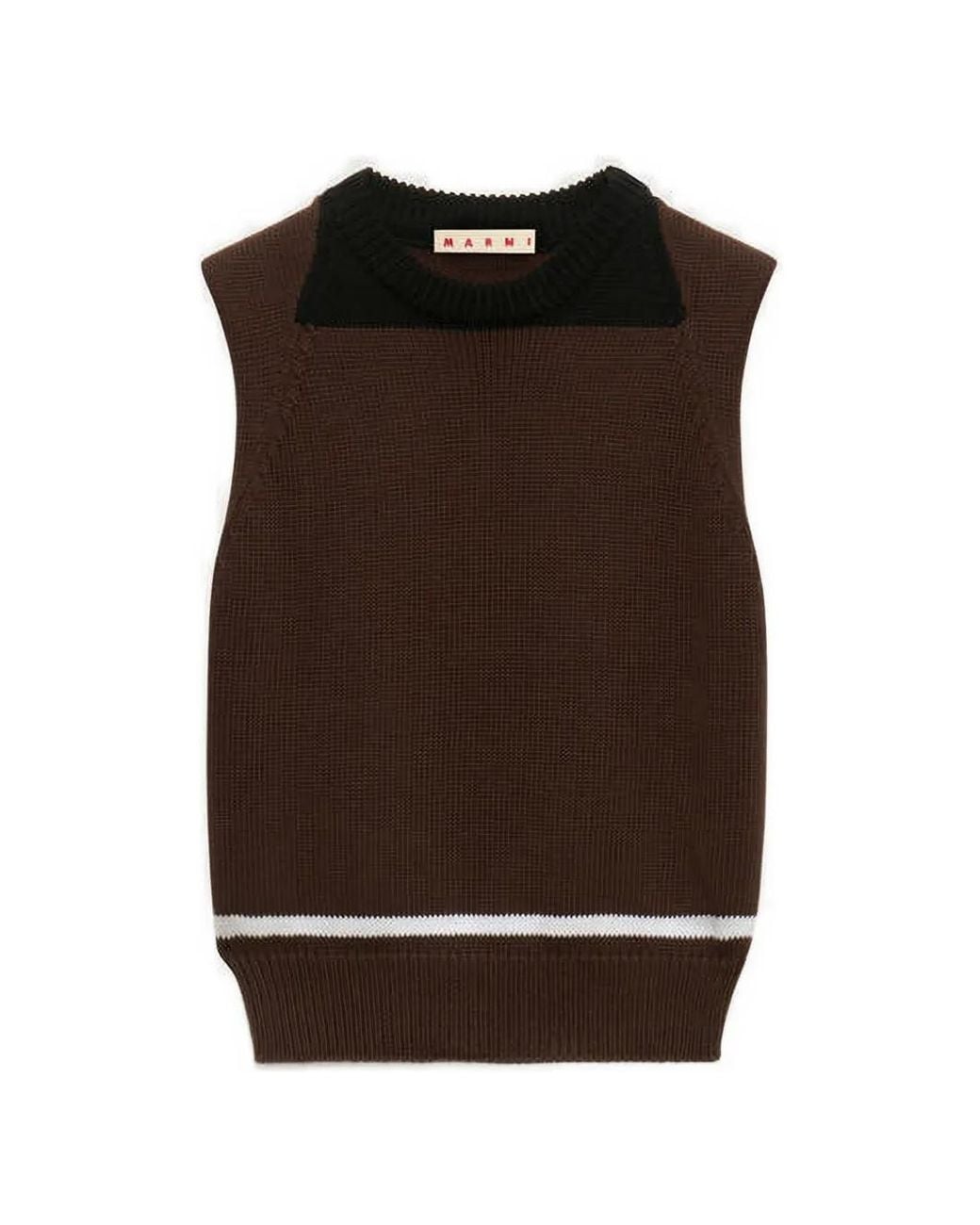 Marni Brown Cotton Vest With Contrast Neck
