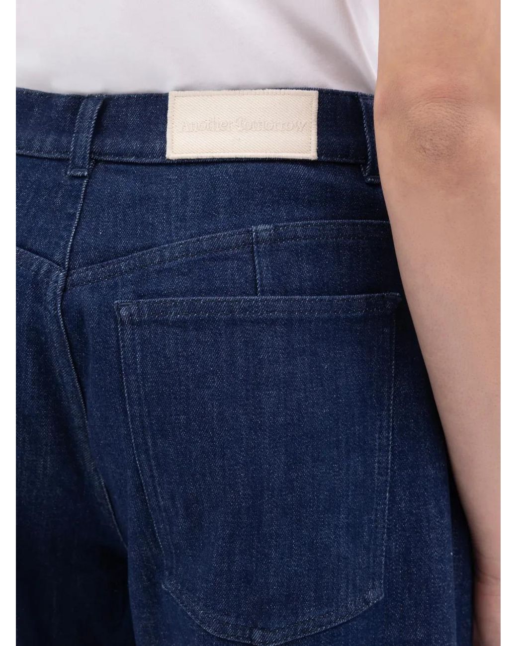Another Tomorrow Blue Seam-Detail Curved Jeans