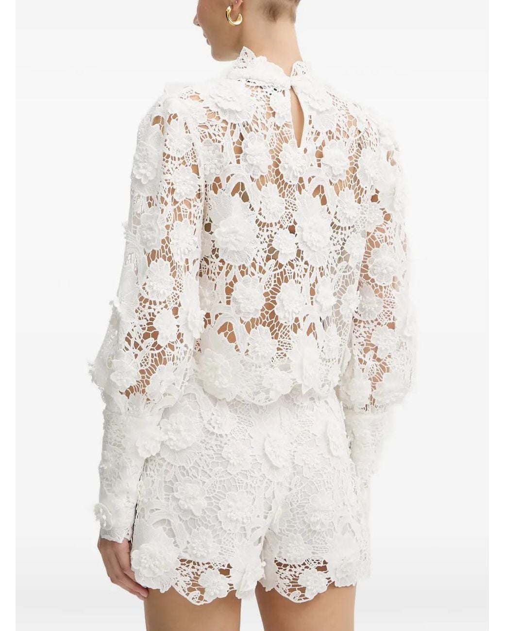 Bardot White Georgia Floral-Lace High-Neck Blouse
