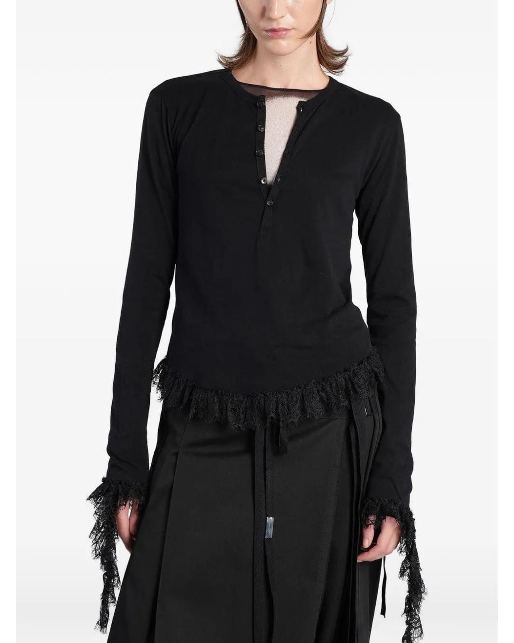 Ann Demeulemeester Black Mare Lace-Trim Top