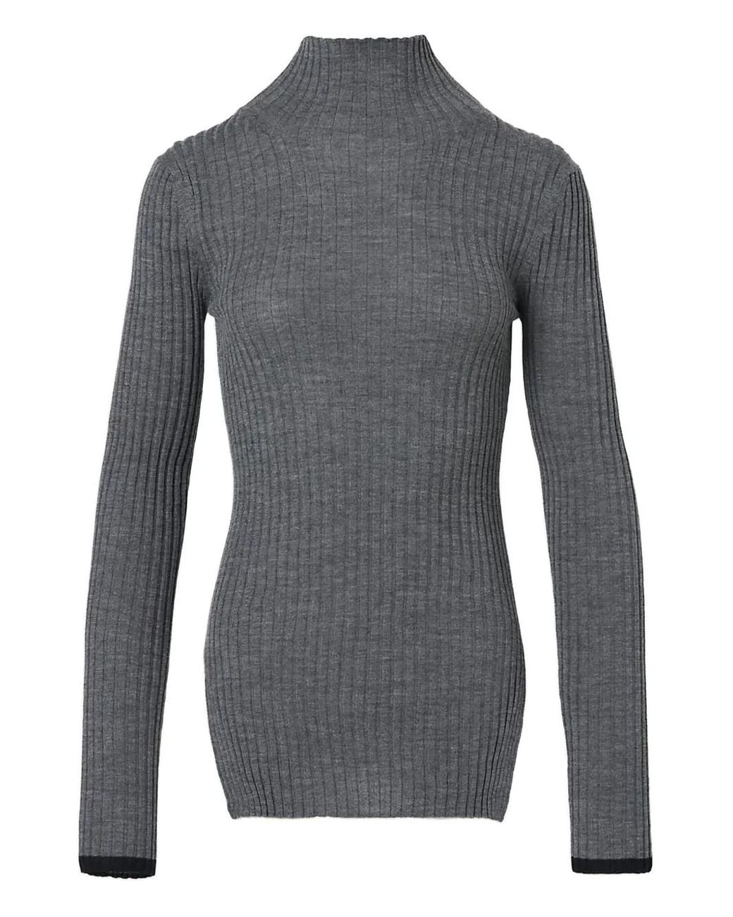 Plan C Gray Ribbed-Knit Turtleneck Sweater