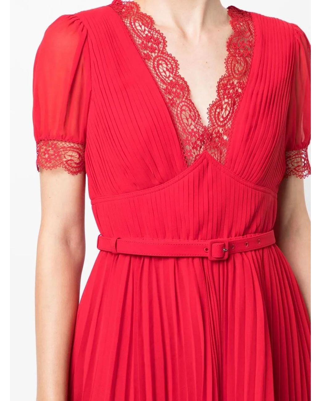 Self-Portrait Red Chiffon Mini Dress
