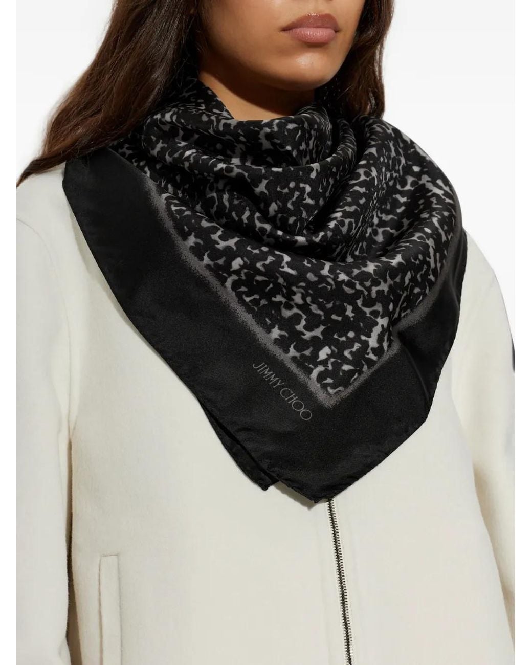 Jimmy Choo Black Leopard-Print Silk Scarf