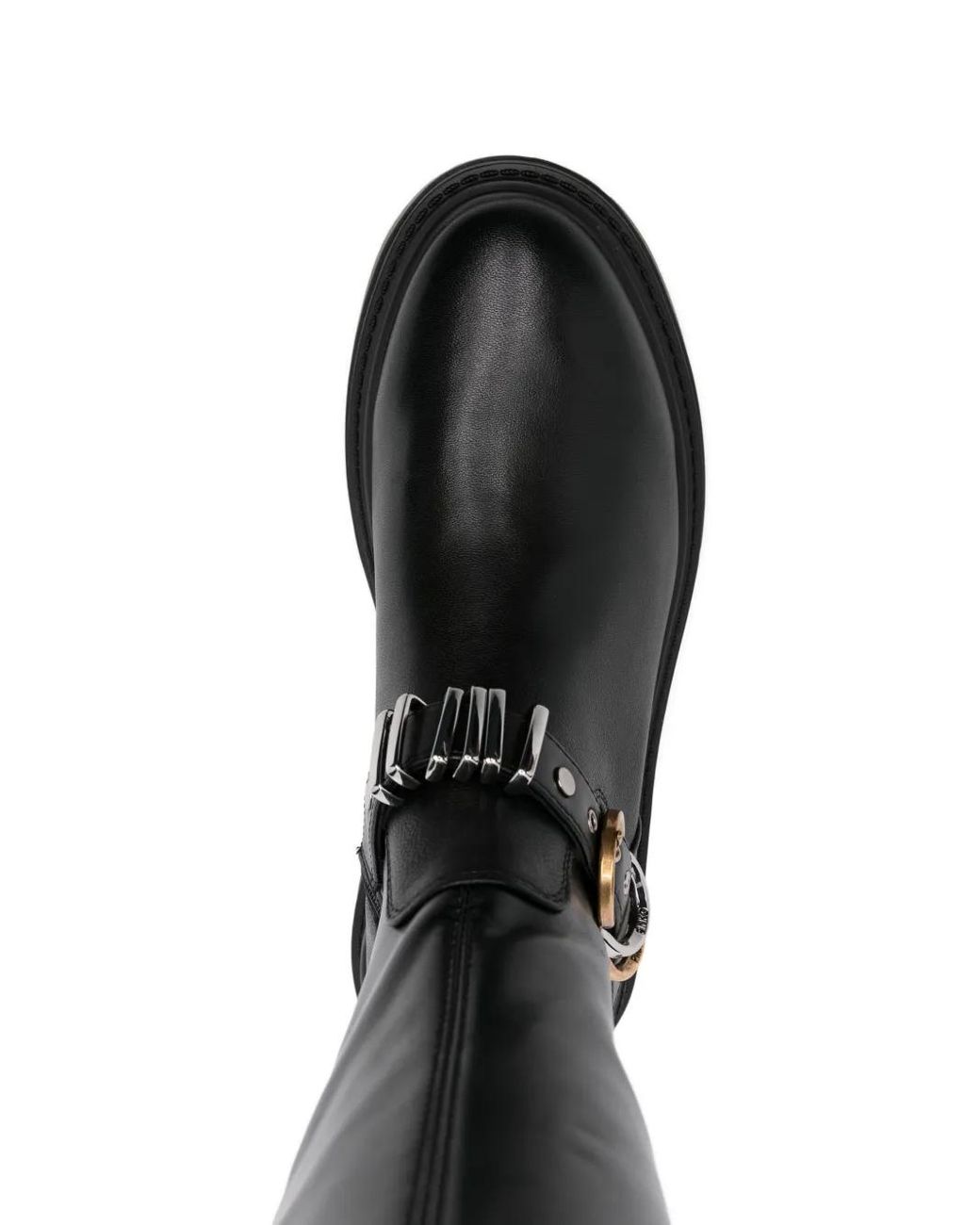 Pinko Black Knee-High Boots With Decorative Buckle Straps