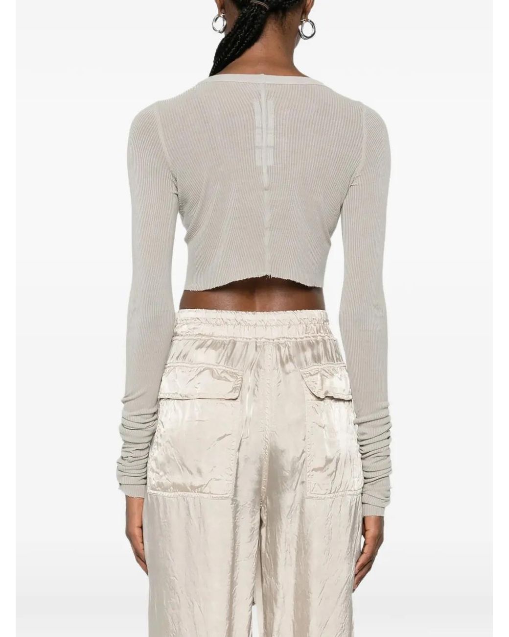 Rick Owens White Ribbed Cropped T-Shirt