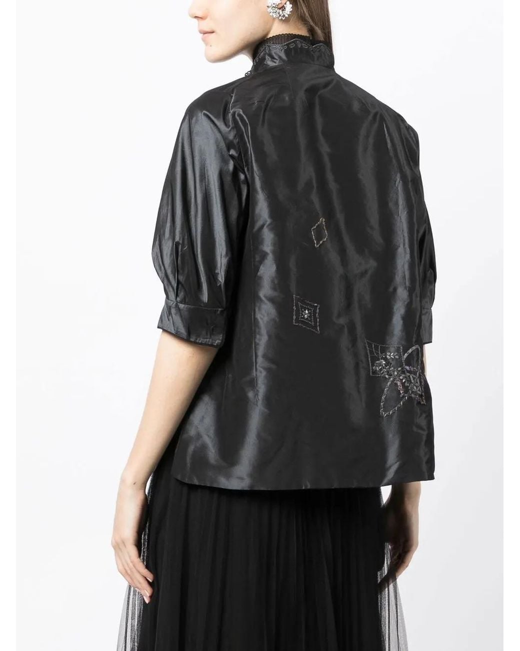 Shiatzy Chen Black Embroidered Silk Puff-Sleeve Jacket