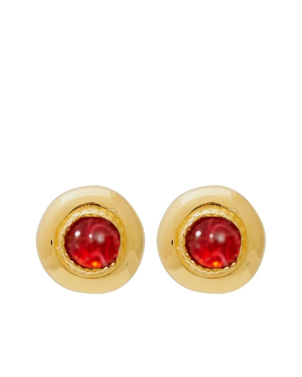 Kenneth Jay Lane White Ruby-Embellished Earrings