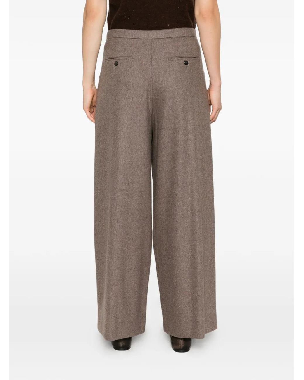 Max Mara Brown Pleated Wide-Leg Trousers