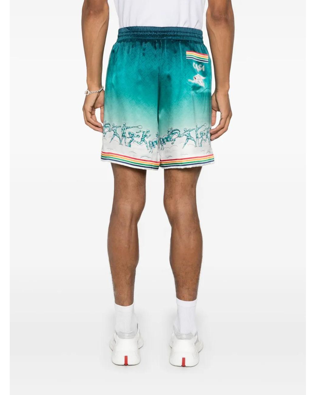 Casablanca Green Silk Satin Bermuda Shorts With Stadium Goddess Print for men