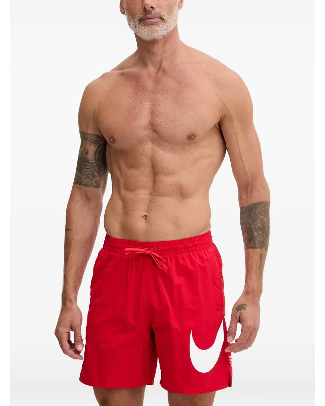 Nike Red Swoosh-Print Swim Shorts for men