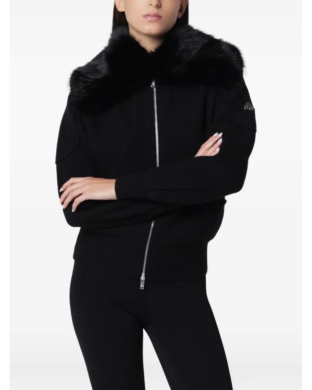 Moose Knuckles Black Corina Faux-Fur Collar Sweater