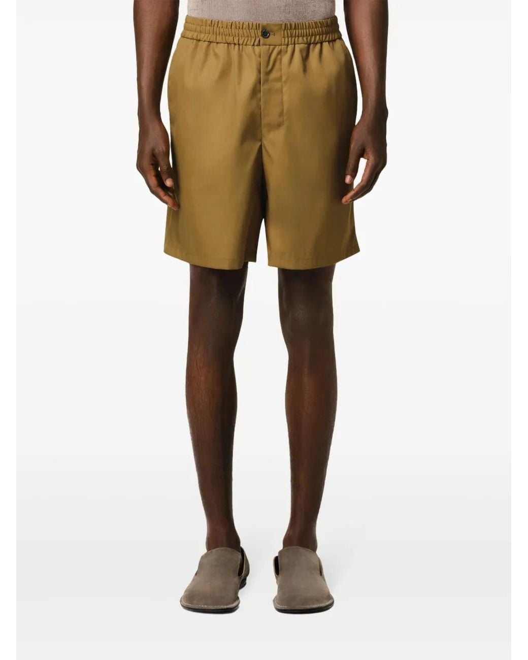 AMI Green Logo-Plaque Shorts for men