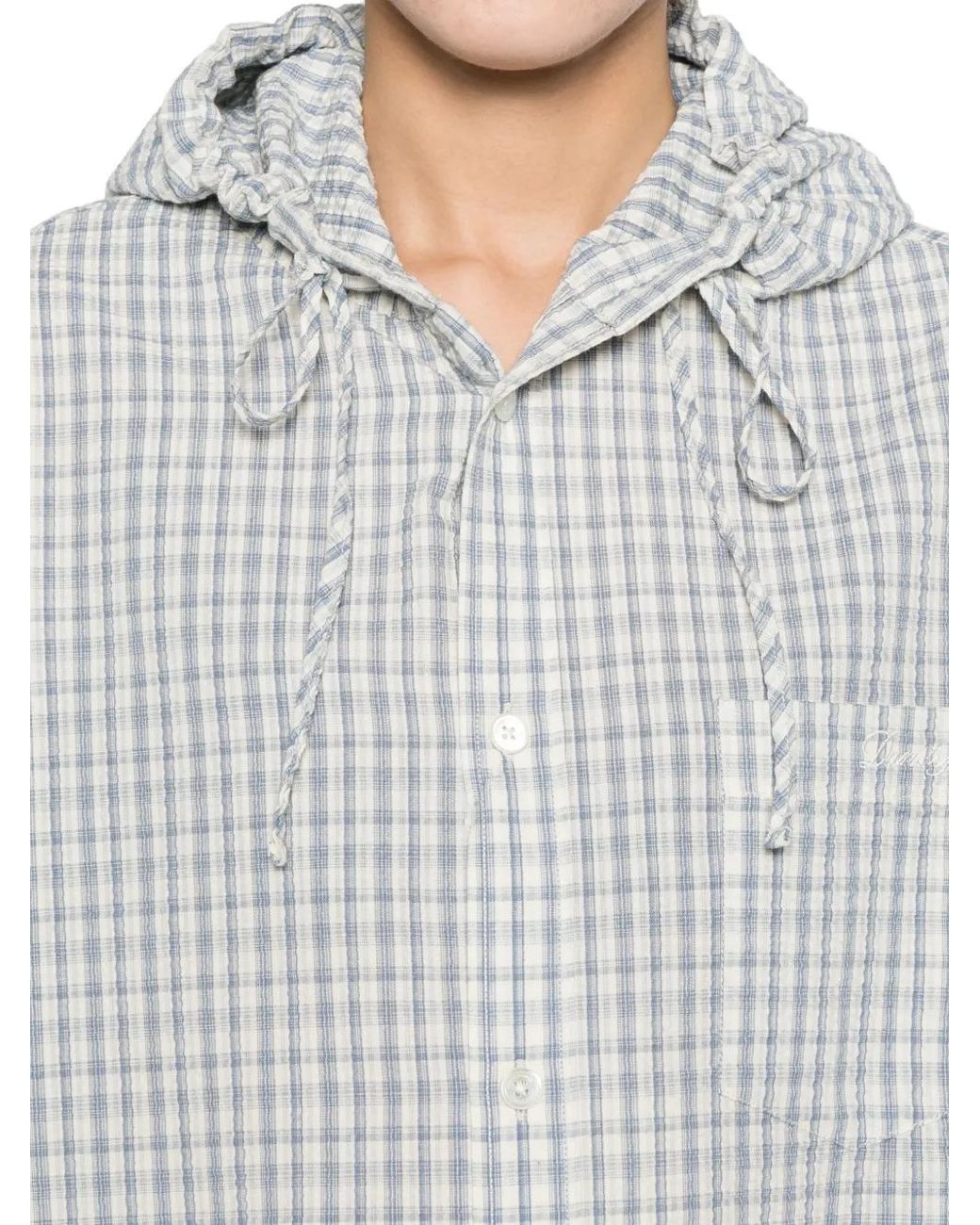 DUNST White Hooded Check Shirt