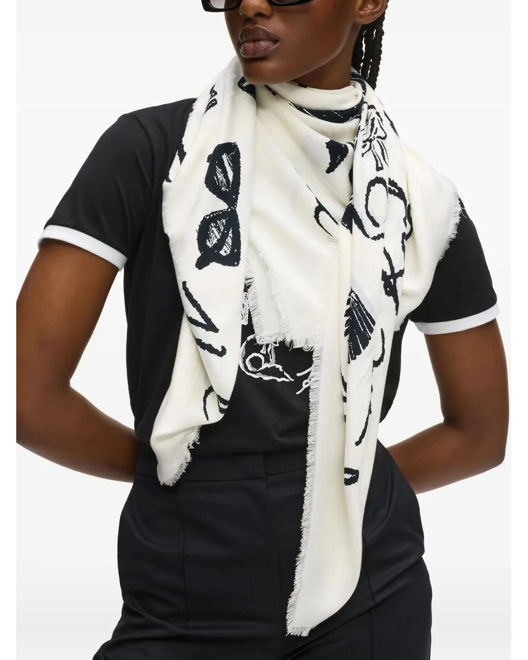 Karl Lagerfeld White Signature Graphic-Print Scarf