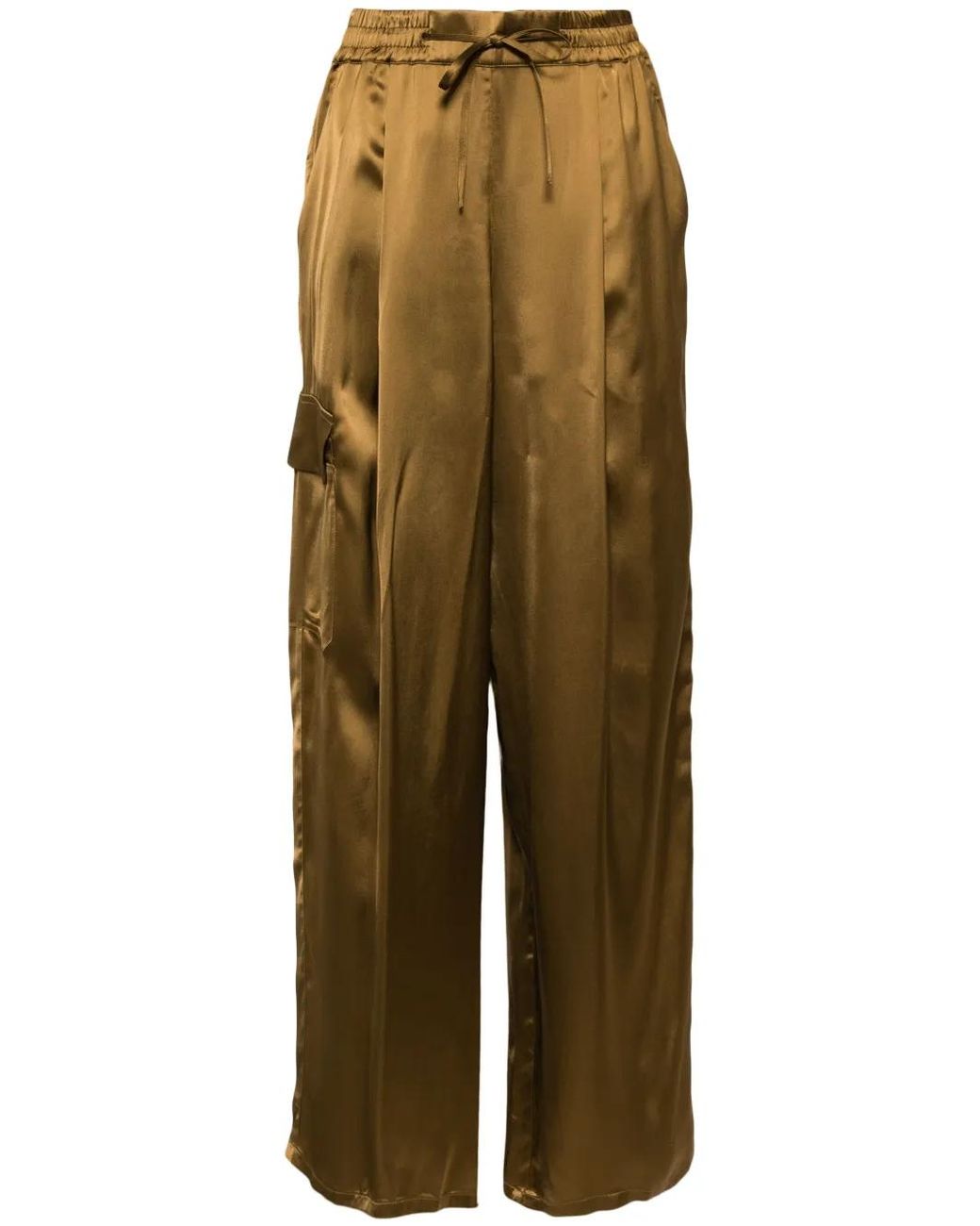 Yves Salomon Green Satin Cargo Pants
