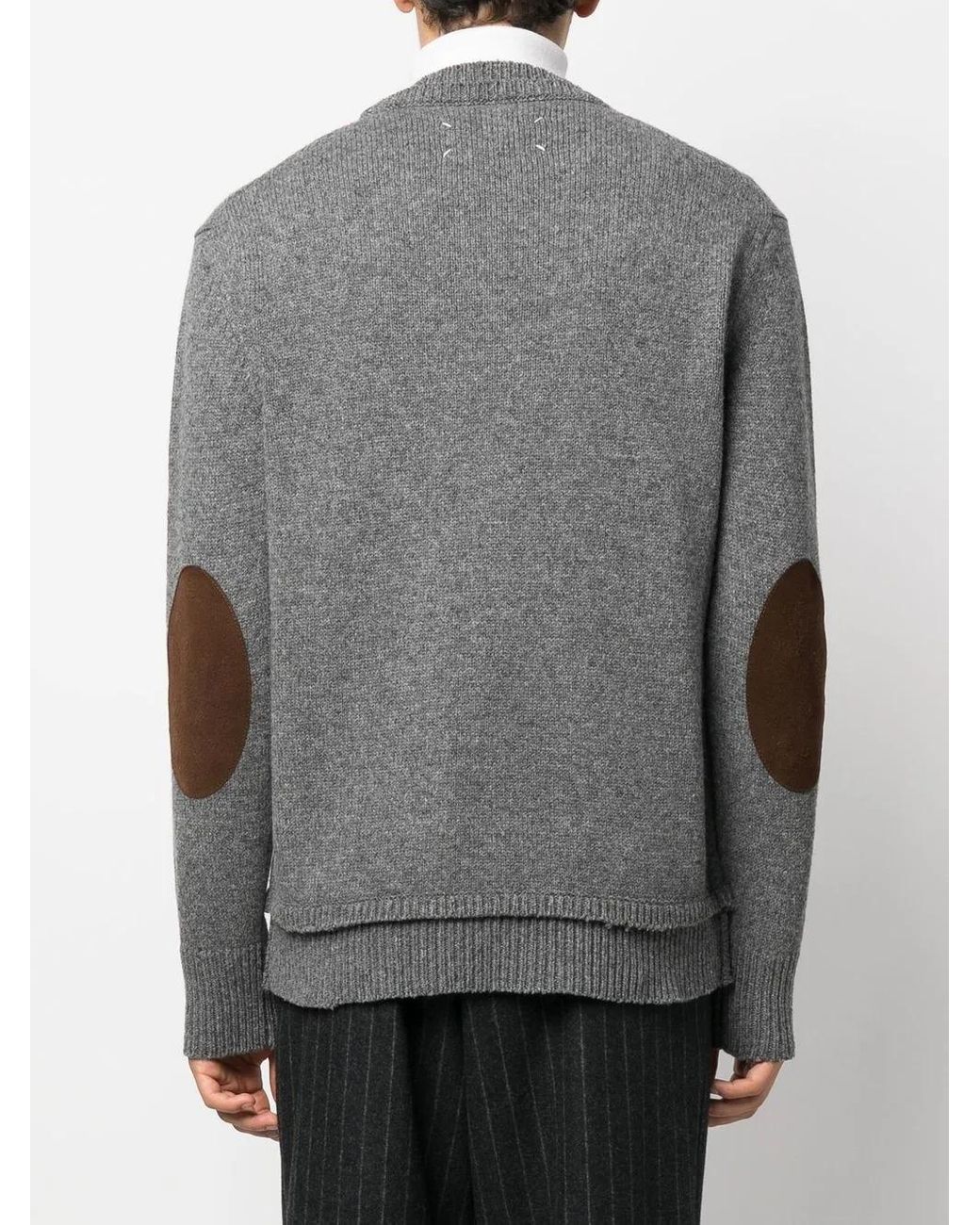 Maison Margiela Gray Wool Linen Elbow-Patch Sweater for men