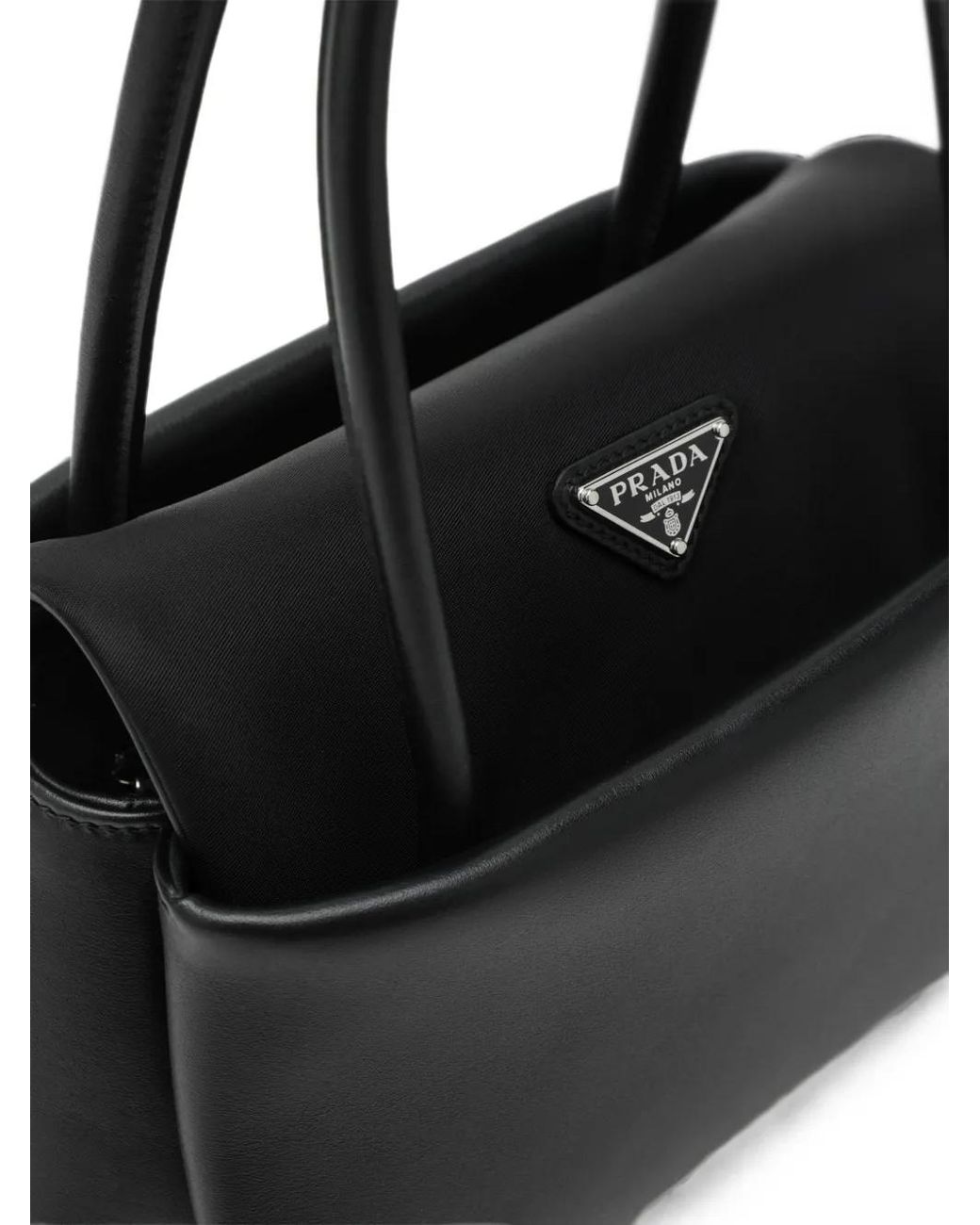 Prada Black Passage Small Leather Bag With Re-Nylon Flap