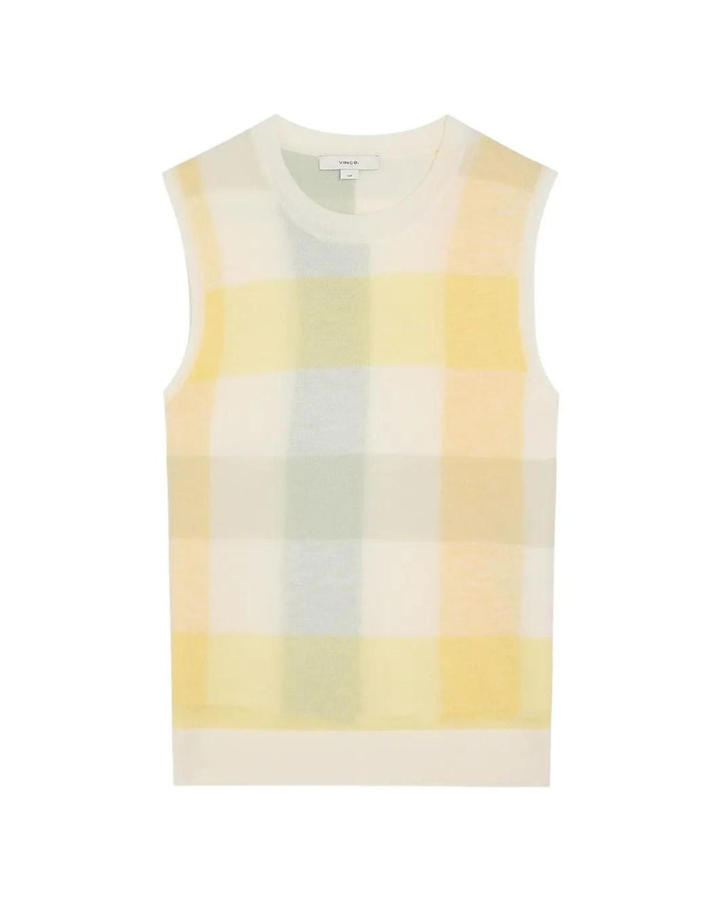 Vince Yellow Check-Pattern Sleeveless Sweater