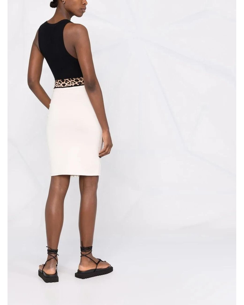 Philipp Plein White Leopard Print Waistband Skirt