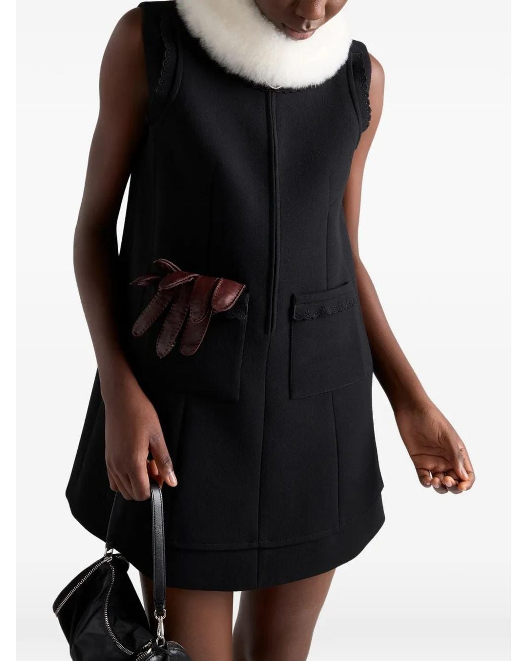 Prada Black Embroidered Natté Fabric Mini-Dress