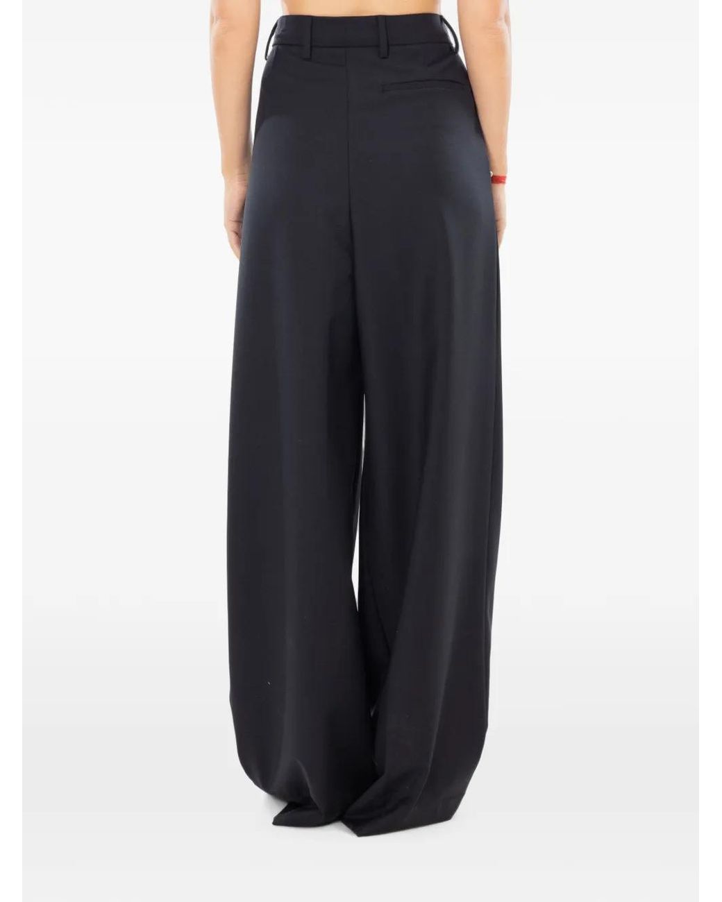 White Sand Blue Asymmetric Wrap-Front Trousers